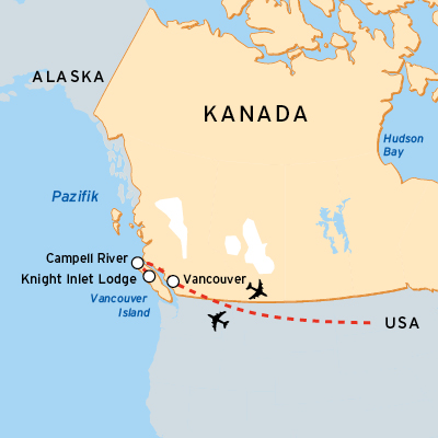 Reiseroute Kanada Bärenreise Grizzly-Beobachtung