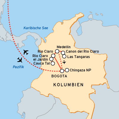 Kolumbien Reiseroute zur Vogelbeobachtung